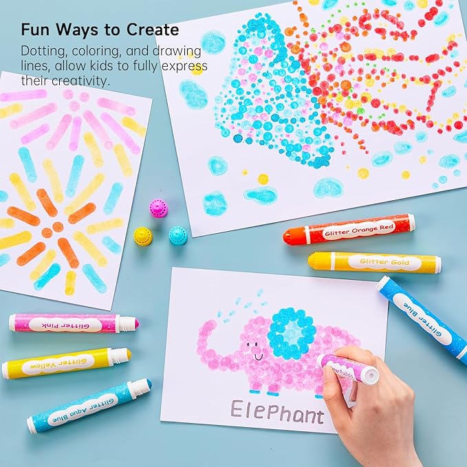 Shuttle Art Shimmer Dot Markers, 15 Glitter Colors Washable Markers for Toddlers,Bingo Daubers Supplies Kids Preschool Children, Non Toxic Water-Based