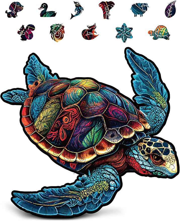 CRAFTHUB Animal Wooden Puzzles for Adults – A4 Vibrant Sea Turtle with 114 Pieces – Jigsaw Puzzles with Unique Animal Shapes – 7.7" x 7.4"