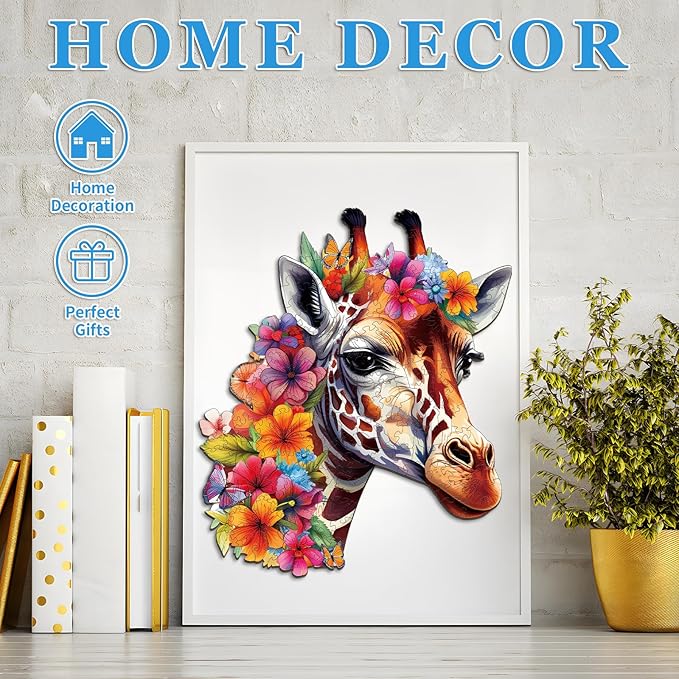 Wooden Puzzles for Adults, Flowers and Giraffes (S-85pcs) Wooden Jigsaw Puzzles Kids, 8.3 * 7in Unique Shaped Animal Wood Puzzles Adults, Xmas Christmas Puzzles Birthday Gift Family Game
