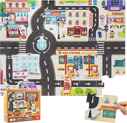 TOI Gaint Floor Puzzle for Kids Ages 3 and Up, 2x3 Feet City Floor Puzzles for Toddlers 3-5, Extra Large Preschool Learning Jigsaw Puzzles for Boys and Girls