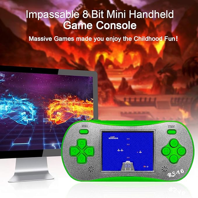 Handheld Game Player for Kids Adults- FAMILY POCKET RS16 Portable Classic Game Controller Built-in 260 Game 2.5 inch LCD Retro Arcade Video Game System Children's Birthday Gift (Green)