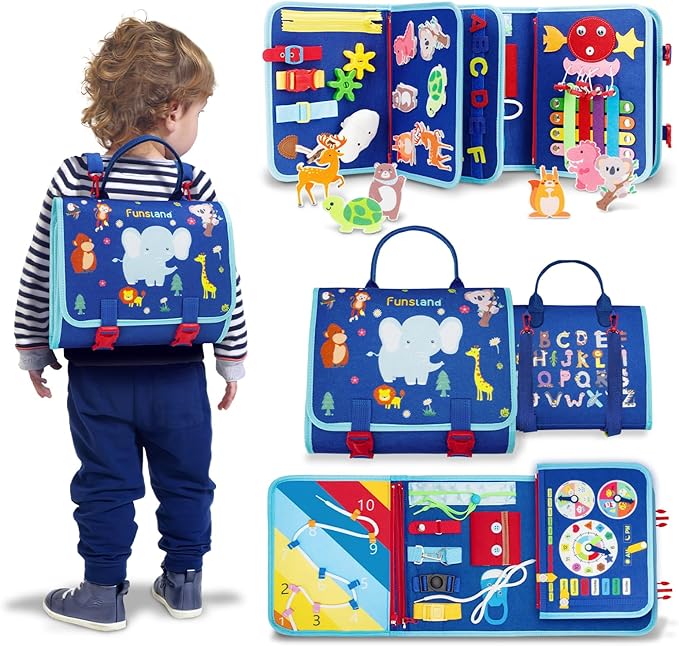 Toddler Busy Board Book - 8 in 1 Montessori Toys for 1 2 3 4 Year Old Learning Educational Activity Gifts for Girls Boys