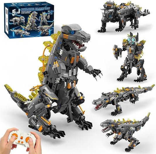 Dinasour Toys for Kids Building Set, 935PCS App & Remote Control Robotics Kit, 5-in-1 Tyrannosaurus | Triceratops | Crocodile | Robot | Monster STEM Toys for Boys Girls Age 8 9 10 11 12+ Year Old