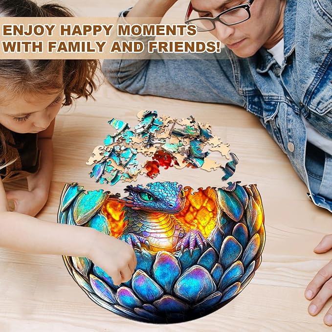 KAAYEE Wooden Puzzles for Adults, 3D Visual Effect Draconic Rebirth Dragon Wooden Jigsaw Puzzle Unique Shape Wood Puzzle Adult, Fathers Birthday Family Game (M-12.6 * 9.3in-170pcs)