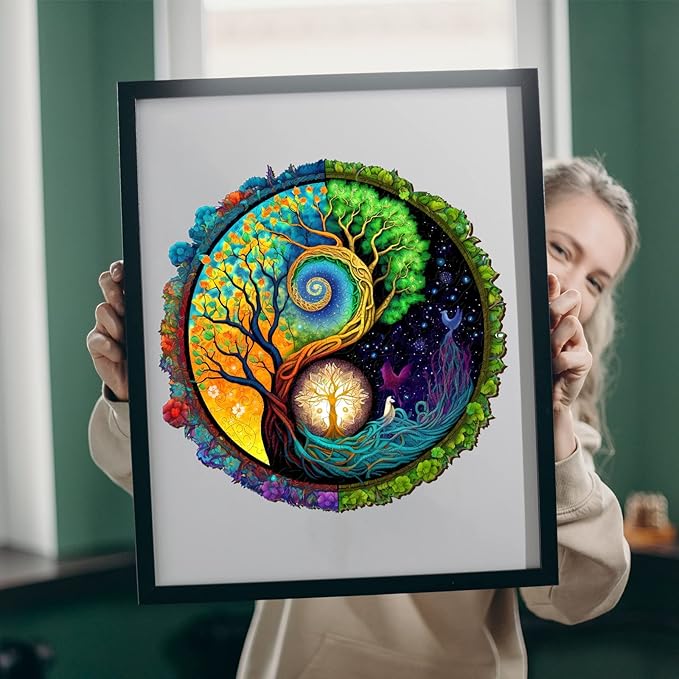 Wooden Puzzles for Adults - 300 Pieces Tree of Life Wooden Puzzle - Unique Animal Shape Wood Cut Puzzles - Eco-Friendly Home Office Decor (L-13.4 * 13.4in)