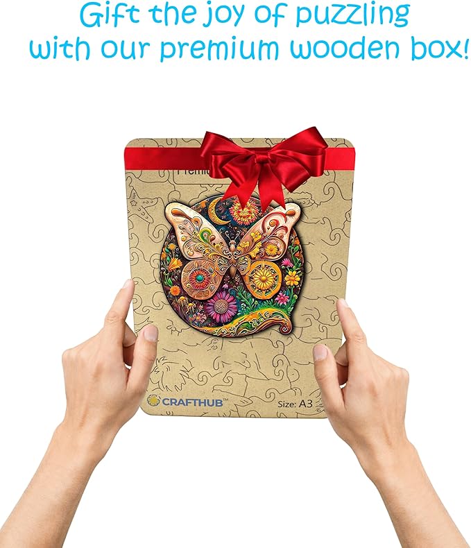 CRAFTHUB Animal Wooden Puzzles for Adults – A3 Baroque Butterfly with 177 Pieces Wood Puzzles – Jigsaw Puzzles with Unique Animal Shapes – 10.8" x 10.9"
