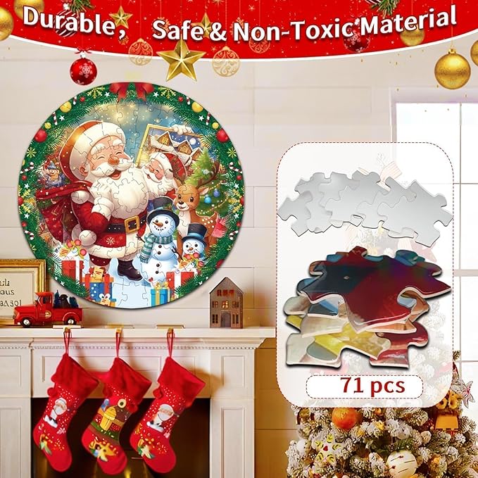 71 Piece Christmas Puzzles Kids Santa Puzzle Winter Jumbo Floor Puzzle for Kids Ages 3,4,6,9,10,11,12+,Holiday Floor Jigsaw Puzzles,Kid's Early Learning Floor Puzzles Christmas Birthday Gift