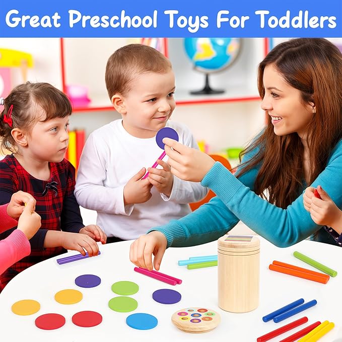 Wooden Sorting Toy Montessori Color & Shape Sorter Class Activity Toddlers Fine Motor Game for Colors and Shapes Recognition, Birthday New Year Valentine's Gifts for 2-5 Year Old Boys and Girls