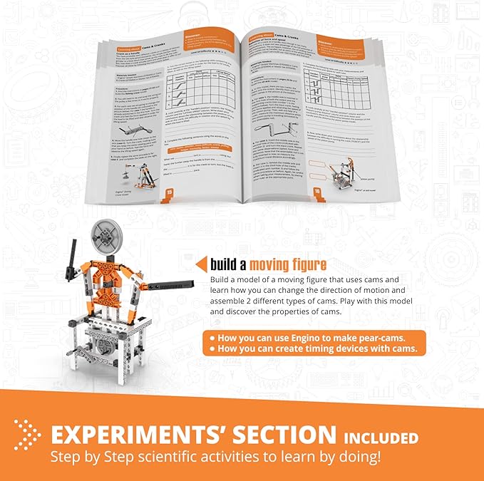 Engino- STEM Toys, Mechanics Cams & Cranks, Engineering Kit for Kids 9+, Learning & Education Set, Gifts for Boys & Girls, STEM Building Toys (8 Model Options)