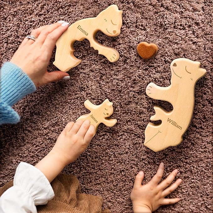 Wooden Bears Family Puzzle, Personalized Puzzles with 2–5 Names, Father's Day Mother's Day Birthday Personalized Gifts for Mom Dad Kids Teen Boys Girls Grandma Toddler