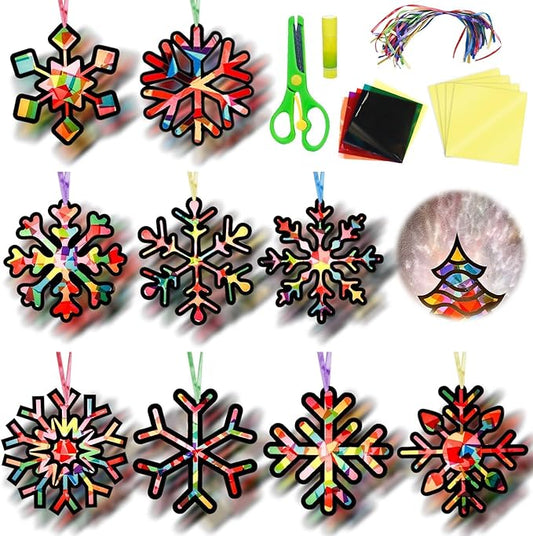 EggSun 36 Sets Snowflake Suncatchers Craft Kit for Kids Ornaments Stained Glass Effect Window Arts and Crafts Kit for Classroom Holiday Birthday Projects Home Favors Decorations Ages 4 8 12