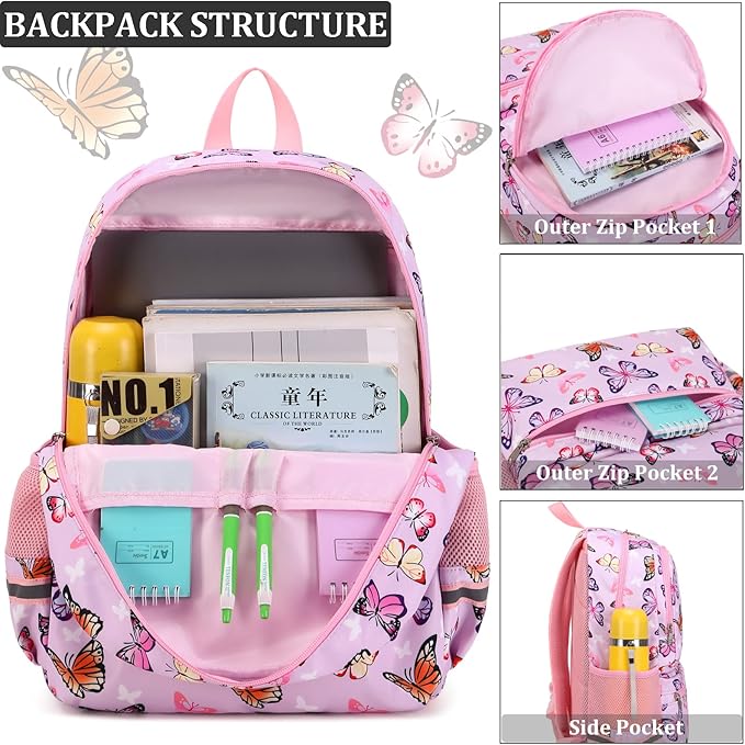JIANYA Backpack for School Girls Kids Backpack with Lunch Bag Lightweight Bookbag School Bag for Elementary Girl