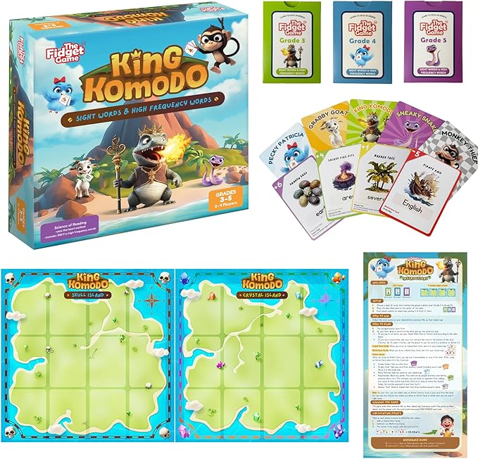 THE FIDGET GAME King Komodo - Learn to Read in Weeks, Master 300 Fry High-Frequency Words. Curriculum-Appropriate Sight Words Reading Games for Grades 3 to 5. for Children Ages 8 to 11 Years