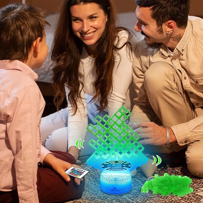 FAVANTIME 32pcs LED Stacking Game Tetra Balance Tower Stacking Blocks Board Games for 1-4 Players Family Games for Kids, Adults, Party, Travel Team Building Blocks Toys