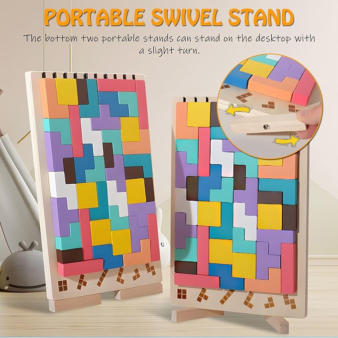 Wooden Stacking Puzzle Colorful 3D Versatile Russian Blocks for Toddlers 3-6 Years,Brain Teasers Toy Board Game Toys, Montessori Toys for 3 4 5 Year Old,Christmas Birthday Gift for Boys and Girls