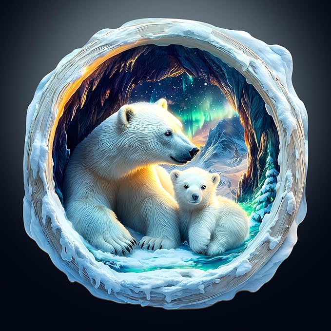 KAAYEE Wooden Puzzles for Adults, 3D Vision Effect Warm Aurora Cave Bear Wooden Jigsaw Puzzle Unique Shape Wood Puzzle Adult, 3D Effect Flat Puzzle Birthday Family Game (M-11.4 * 11.1 in-200pcs)