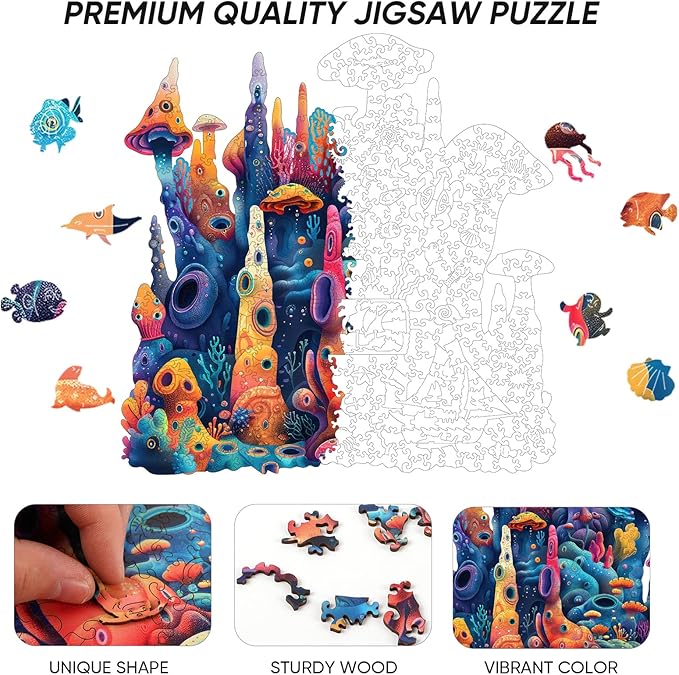 Wooden Puzzles for Adults 500 Pieces, Coral Jigsaw Puzzles, Royal Unique Shape Adult Puzzles, Irregular Wood Puzzles Creative Gift for Adults Family Game(16.6x16.9 in)