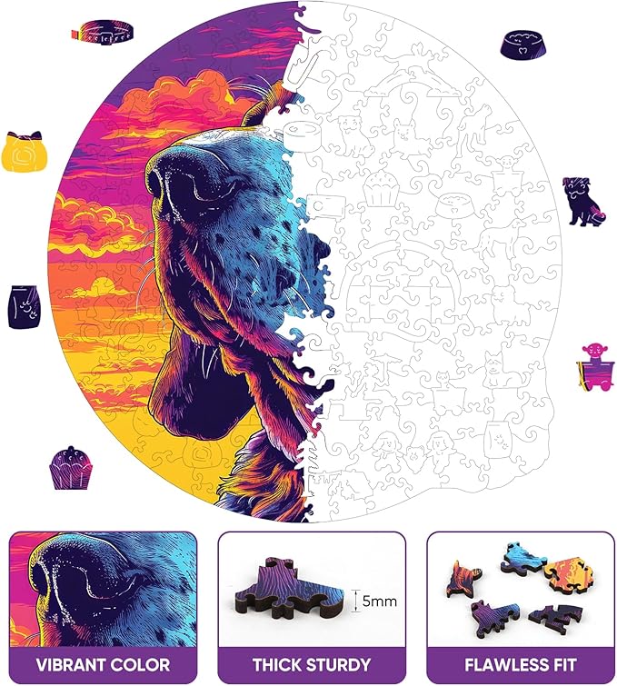 Ruikiyart Wooden Puzzles for Adults, 5MM 500 Pieces Beagle Dog Wooden Jigsaw Puzzles, Unique Shapes Puzzle Gift for Kids and Adults on Birthday,Thanksgiving,Christmas (16.5"*16.7")