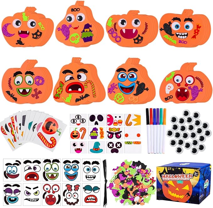 Max Fun 332PCS Halloween Crafts for Kids, Halloween Activities Foam Pumpkins for Crafts Stickers Gift Kits, DIY Art and Craft Set for Holiday Classroom Decorations Party Favors Supplies