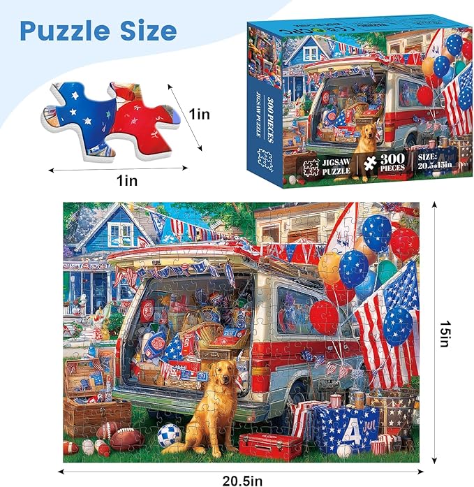 300 Piece Puzzles for Adults, American Football-Themed Jigsaw Puzzles, Backyard Tailgate Party with Dog and Van 300 Piece Puzzle, Ideal Home Decor Gift for Adults Kids Seniors, 20.5×15 in