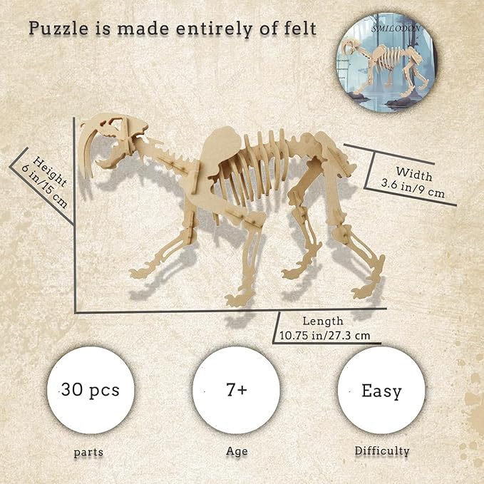 3D Puzzles for Kids, a Unique Felt Saber-Tooth Tiger 3D Puzzle, Brings a Unique Assembly Experience, Allowing Children to Enjoy Creativity and Fun in The DIY Process