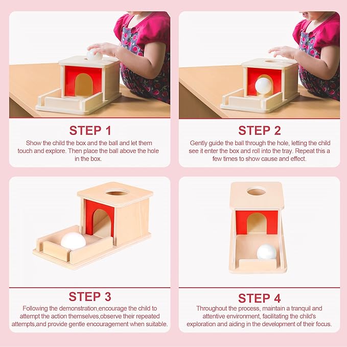 Montessori Wooden Object Permanence Box Toys for Babies, Ball Drop Toy with Tray for 18+ Months Kids, Fine Motor Toys for 2 3 Years Old, Sensory Toy Early Age Learning Materials