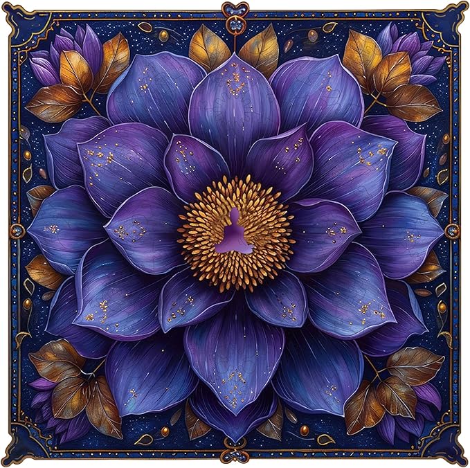 Mys Aurora Puzzles for Adults Mandala Flower Wooden Puzzles, 500 Pieces Unique Shaped Lotus Yoga Gifts Jigsaw Puzzles, for Yoga Lover, Fun Challenge Family Game 16.4'' x 16.4''