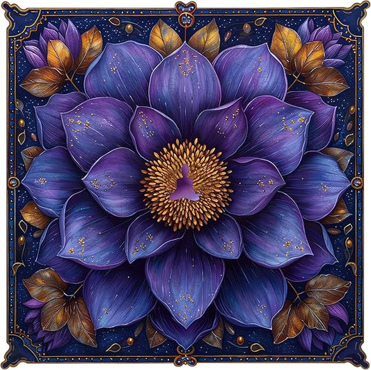 Mys Aurora Puzzles for Adults Mandala Flower Wooden Puzzles, 500 Pieces Unique Shaped Lotus Yoga Gifts Jigsaw Puzzles, for Yoga Lover, Fun Challenge Family Game 16.4'' x 16.4''
