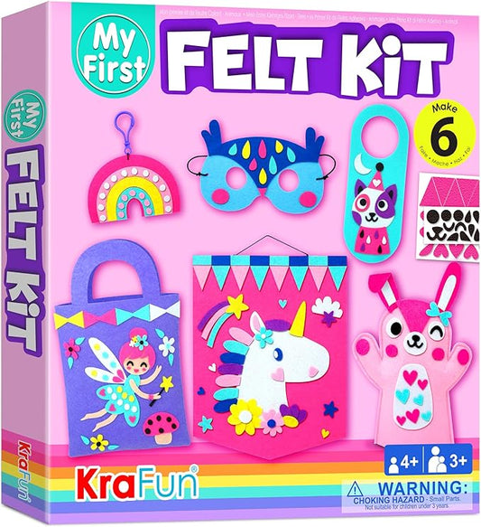KRAFUN My First Beginner Felt Kit Unicorn Girl Animal Craft for Kids, Toddlers, Boys, Girls Age 3-6 Years Old, Include 6 DIY Handmade Arts and Crafts Projects, Activities Preschool Creative Toys
