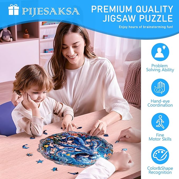 Wooden Puzzles for Adults, Mystic Tentacles Wooden Jigsaw Puzzle, Wood Puzzles Adult, Unique Shaped Octopus Puzzle for Adults, Fun Gifts & Home Decor (S-8.5 * 8.5in - 100 pcs)