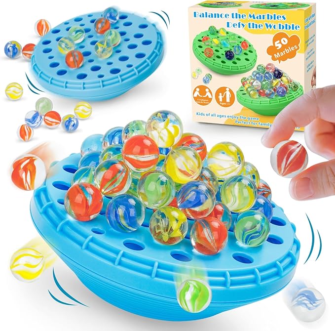 Marble Balance Game, Wobble Marble Stacking Game for Kids 6+, Family Games for Kids and Adults with Built-in Storage, Marbles Board Game for 1-4 Players, Fun Birthday Party Games Toys