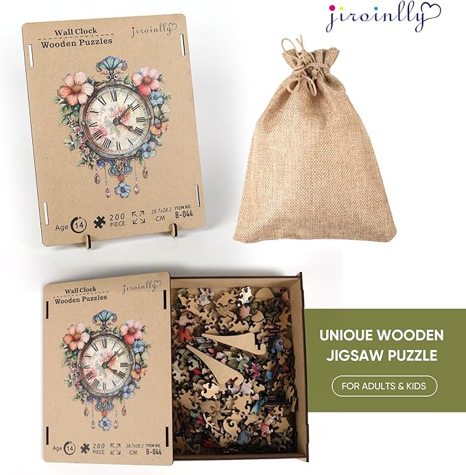 Wooden Jigsaw Puzzles 500 Pieces, Flower Clock Wooden Puzzles for Adults, 18.5'' x 16'' Unique Shaped Wood Puzzle, Beautiful Package, Best Gift for Adults and Kids, Family Game