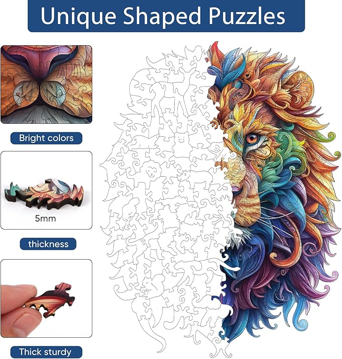 Wooden Puzzles for Adults, Lion Jigsaw Puzzles 500 Piece, Unique Shape Puzzles for Adults and Kids, Fun Challenging Puzzles Family Game Gift, Royal Size 14.6 x 19.2 Inches