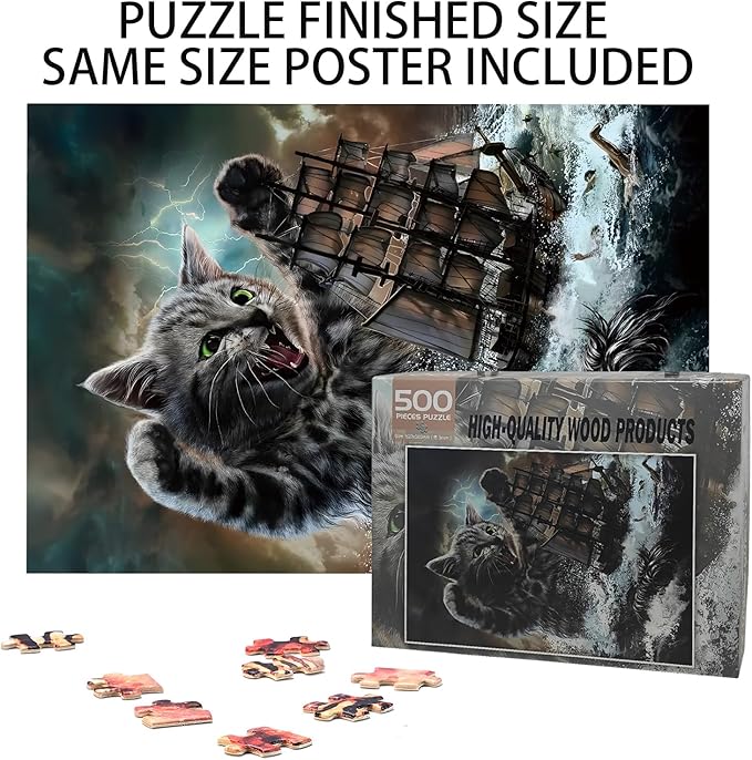 Sea Monster Titan Cat. 500 Pieces.Adult Wooden Puzzles, Adolescent Intellectual Challenges, Stress Relieving Puzzles, Relaxing Family Activities, Decorations Size: 20.5x15 in
