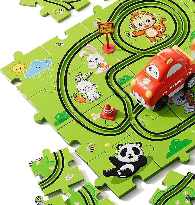 Bennol Toddler Toys Gifts for 3 4 5 Year Old Boys, 39 Jigsaw Puzzle Race Track Car Set Toys for Kids Boys Toddlers 3-5 4-6, Puzzle Tracks Car Toys Gifts for 3 4 5 Year Old Girls Kids