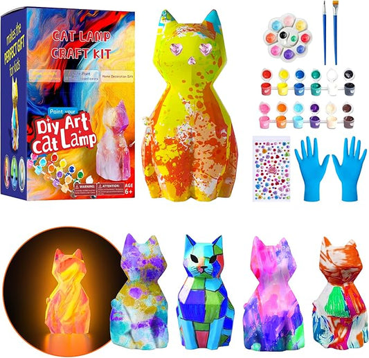 Paint Your Own Cat Lamp Kit,Toys for Ages 8-13 Art Supplies Arts and Crafts for Kids Ages 8-12,Halloween Decorations Christmas Night Light Art Kit,Birthday Gifts for Party Decorations