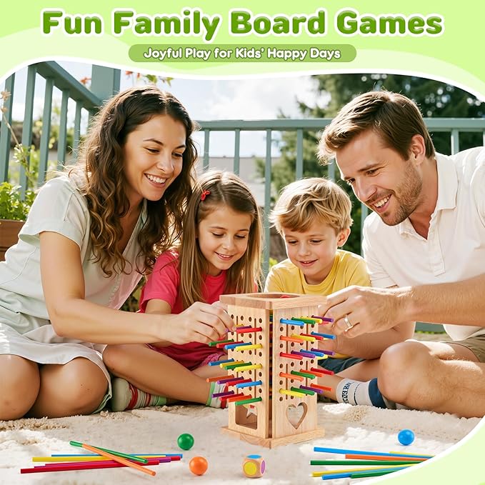 Montessori Wooden Board Games, 42 Colorful Sticks Math Learning Toys for 3 4 5 6 Year Olds, Board Games for Kids 4-6, Fine Motor Skills Toy Family Travel Game, Gifts for Boys Girls 3 Year Old