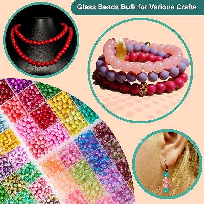 Glass Beads Kit for Jewelry Making - 3 Box Set 72 Colors, 3000pcs Round Colorful Beads for DIY Bracelet Necklace Earring Keychain, Colorful Glass Beads Bracelet Making Kit - 6mm