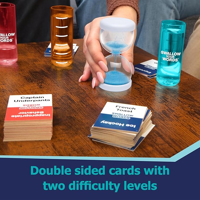 PlayMonster Swallow Your Words Card Games - Board Game for Family Game Night, Sip It, Say It, Don't Spray It, Multiplayer Game, Guess The Phrase Before The Timer Runs Out, Ages 8+