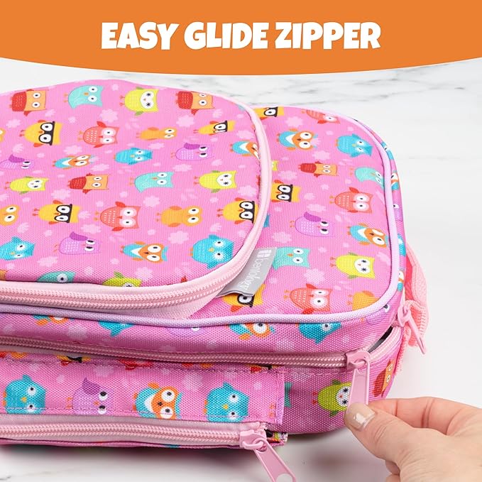 Kids Insulated Lunch Box w Snack Pocket & Expandable Water Bottle Holder For Girls- Waterproof Lunchbox Tote Keeps Food Hotter or Colder Longer - Reusable Back to School Bag Fits Most Bento Containers