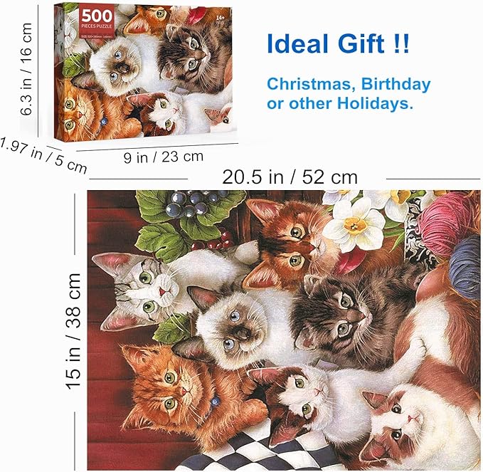 500 Piece Puzzles for Adults Pet Cats 20.5 x 15 Inch 500 Piece Jigsaw Puzzles for Kids Adults Puzzles 500 Pieces for Adults Holiday Educational Challenge Toy