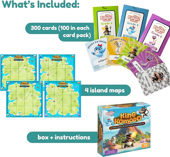 THE FIDGET GAME King Komodo - Learn to Read in Weeks, Master 300 Fry High-Frequency Words. Curriculum-Appropriate Sight Words Reading Games for Grades 3 to 5. for Children Ages 8 to 11 Years