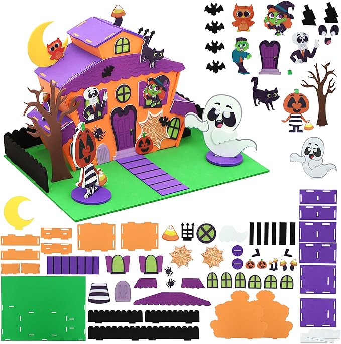 JOYIN 2 Pack Halloween Foam Craft Kit, Party Favors for Kids, 3D Tree House and Pumpkin Haunted House, Halloween Art and Craft DIY Kits, School Activities Game Party Decoration