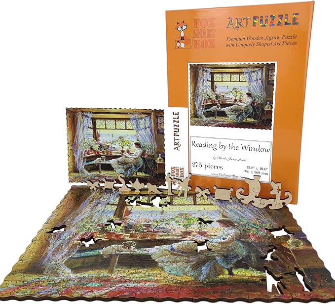 Wooden Puzzle for Adults - Uniquely Shaped Pieces - Made in The USA by FoxSmartBox - 275 Pieces - Reading by The Window