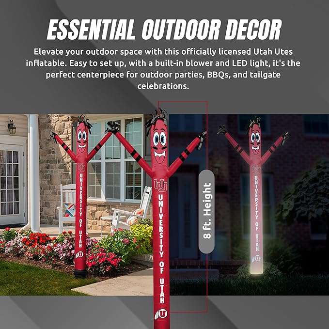 NCAA Utah Utes Football Wacky Waving Inflatable Tube Guy with LED Lights & Built-in Blower - 6" x 36" x 96" Inflatable Tube Man Crazy Sports Fan Outdoor Party Decoration