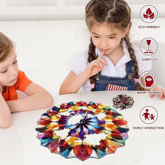 Ruikiyart Wooden Puzzles for Adults, 5MM 200 Pieces Crystal Wooden Jigsaw Puzzles, Gem Puzzle Unique Shaped for Adults and Kids on Birthday, Thanksgiving, Christmas, Family Puzzle Games(11.3''x11.2'')