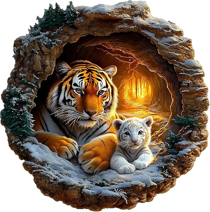 Wooden Puzzles for Adults - Tiger Family Wooden Jigsaw Puzzle - Unique Shape 3D Vision Wood Puzzles Adult - Christmas Birthday Gifts for Adults/Friends/Family - 100pcs 8.5 * 8.4in