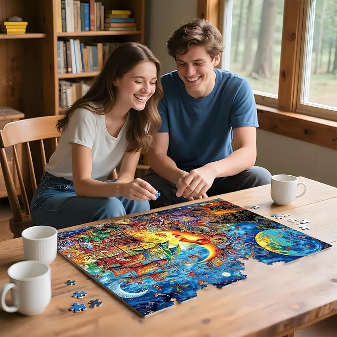 300 Piece Puzzles for Adults Kids, 300 Piece Puzzles for Adults Large Piece, Fantasy Moon Flowers Sailing Ship Jigsaw Puzzle, Challenging Puzzle Perfect for Game Nights, 20.5 X 15 in