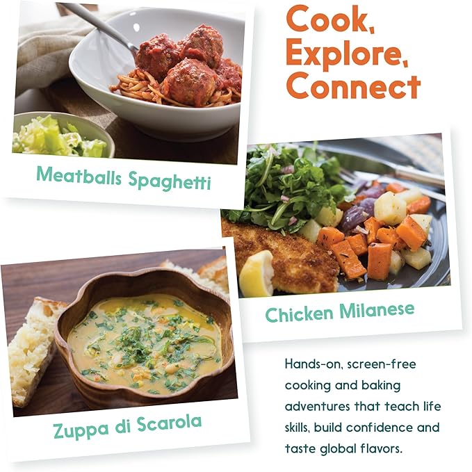 eat2explore Cooking Kits for Kids - Interactive & Educational Set with 3 Recipe Cards, Key Ingredients & Cooking Tools - Ideal Idea for Kids who Love to Create Meals (Italy Edition)