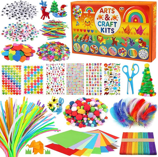 DOITEM Pipe Cleaners Craft Supplies, Arts and Crafts Supplies Including Pipe Cleaner Wiggle Googly Eyes Pom Poms Feathers Sticks Sequins for Kids Over 8 Years Old